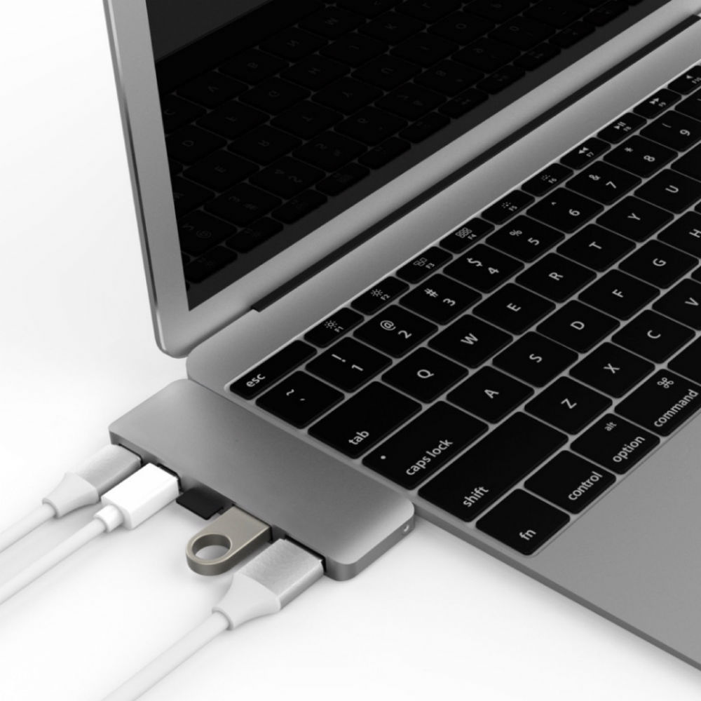 Image of Hyper USB-C 5in1 adapter Space Grey met Mini-DisplayPort, USB-C, MicroSD-card en 2x USB3.1