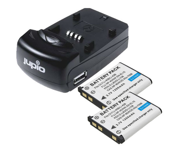 Image of Jupio Kit met 2x Battery Li-40B/Li-42B/NP45/D-Li63/EN-EL10 + USB Single Charger