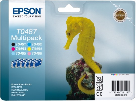 Image of Epson Inkt T0487 Origineel Combipack Zwart, Cyaan, Magenta, Geel C13T04874010