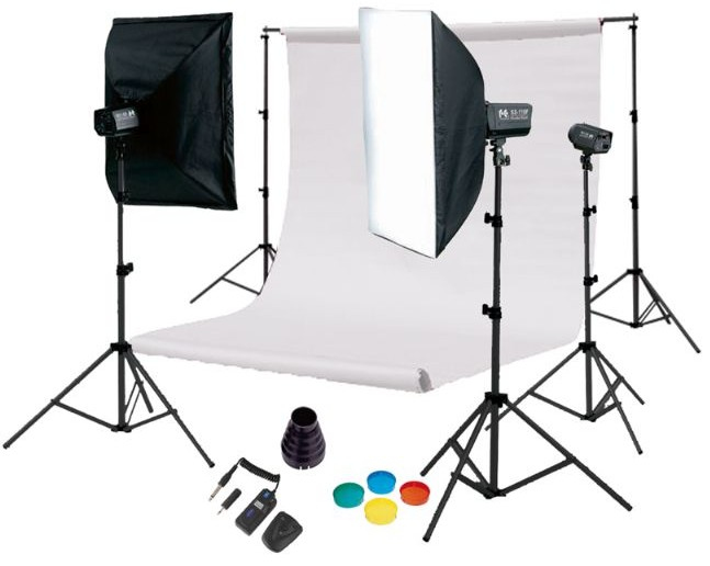 Image of Falcon Eyes SSK-3150D complete studio met 3 flitsers en achtergrond (290020)