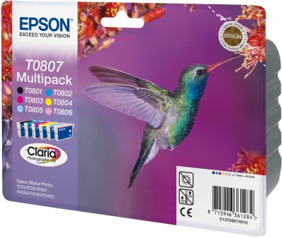 Image of Epson Ink Cartridge T0807 Multipack (Blk Cyan