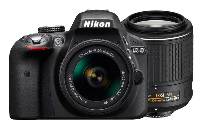 Image of Nikon D3300 zwart + AF-P 18-55mm VR + 55-200mm VR II