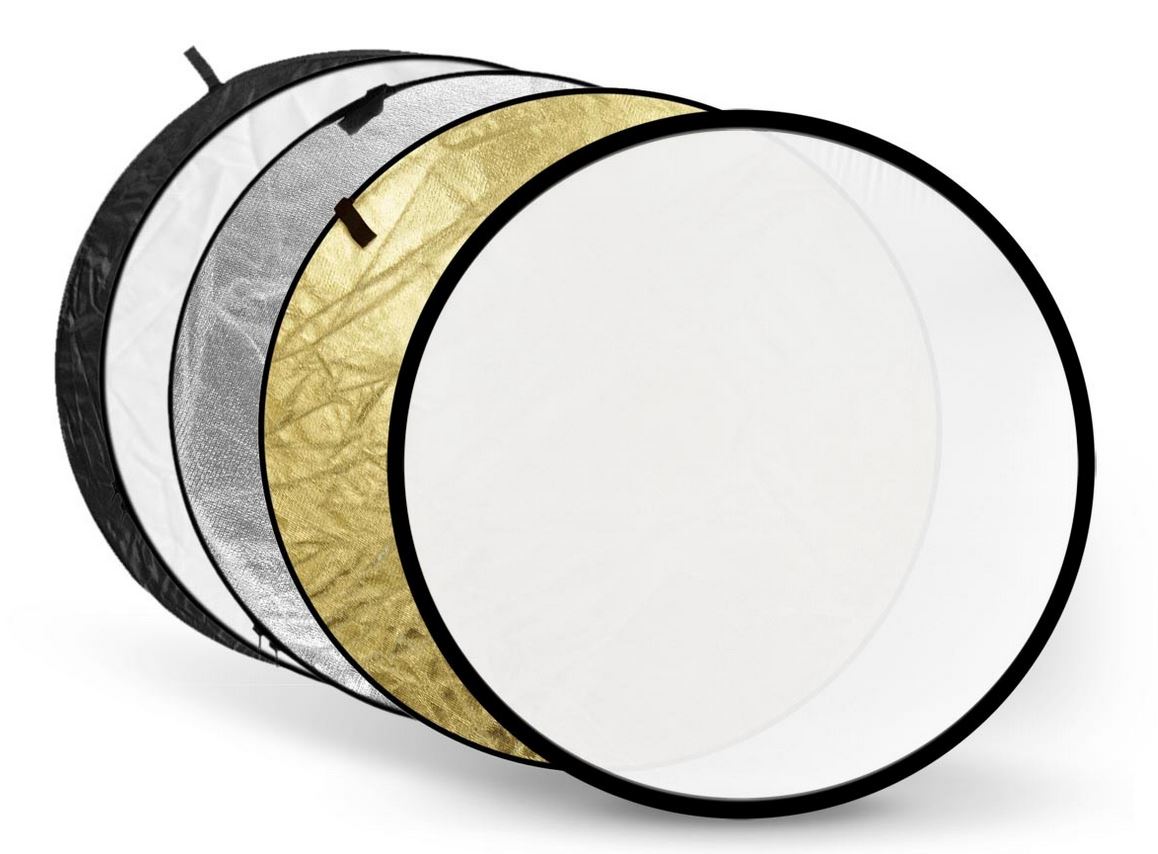 Image of Foka 55cm 5in1 reflectiescherm goud, zilver, wit, zwart en doorschijnend wit