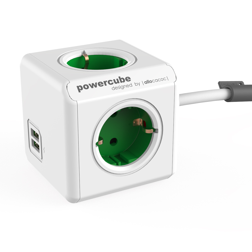 Image of Allocacoc PowerCube Extended USB Green 1,5m cable